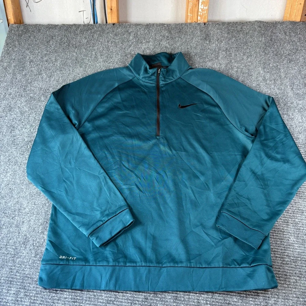 Nike Dri-FIT Mens XL 1/4 Zip Pullover Teal Green Mock Neck Long Sleeve Shirt